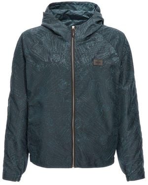 Berluti Scritto Pattern Zip-Up Jacket - Blue