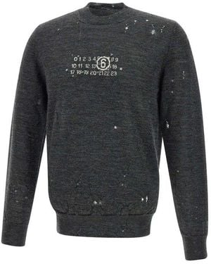 MM6 by Maison Martin Margiela Numeric Crew-Neck Knitted Jumper - Grey