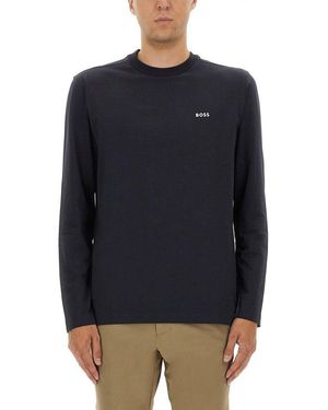 BOSS Contrast-Logo Stretch Long-Sleeved T-Shirt - Blue