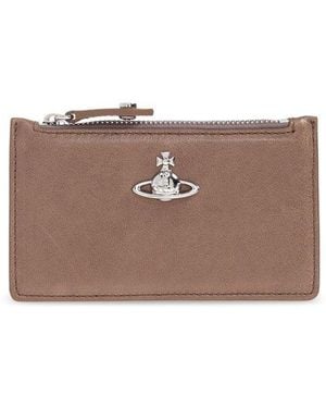 Vivienne Westwood Logo Plaque Zipped Card Case - Brown