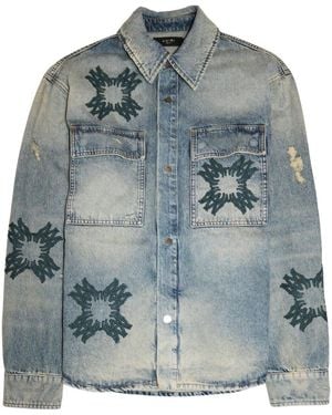 Amiri Logo Embroidered Distressed Denim Overshirt - Blue