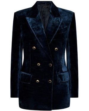 Tom Ford Velvet Wallis Double Breasted Jacket - Blue