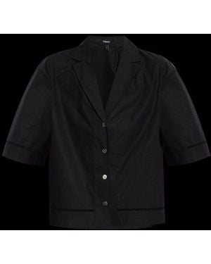 Theory City Poplin Boxy Camp Shirt - Black