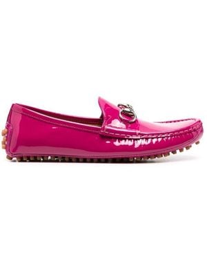 Gucci Glossy Finish Horsebit Slip-On Loafers - Pink