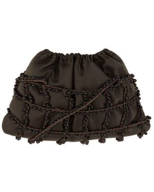 Alysi Crochet Bead Embellished Medium Shoulder Bag - Black