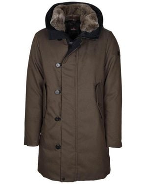 Peuterey Logo-Patch Hooded Down Jacket - Brown