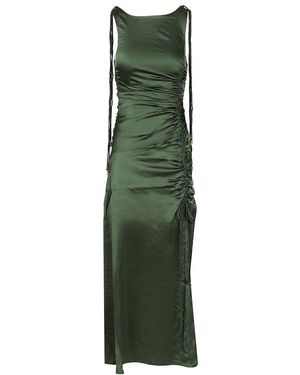 Ganni Satin Gathered Dress - Green