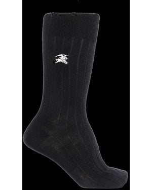 Burberry Logo Embroidered Knit Socks - Black