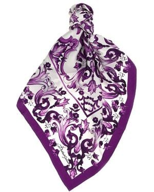 Dolce & Gabbana Majolica-Printed Finished Edge Scarf - Purple
