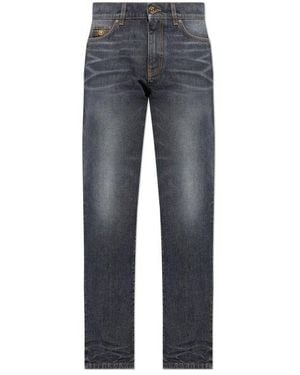 Versace Logo-Patch Straight-Leg Jeans - Blue