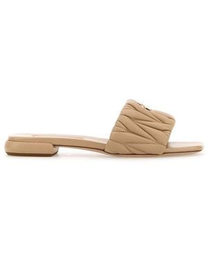 Miu Miu Logo Lettering Square Toe Sandals - Natural