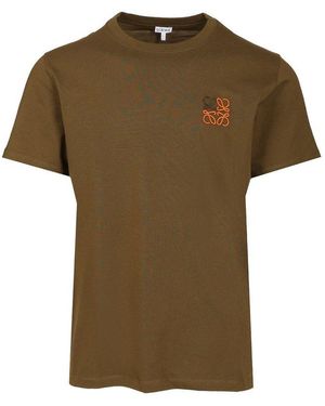 Loewe Anagram Logo Embroidered Crewneck T-Shirt - Green