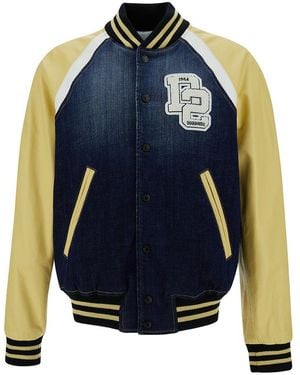 DSquared² 'college' Yellow And Blue Varsity Jacket With Logo Patch And Contrasting Sleeves In Stretch Cotton Man