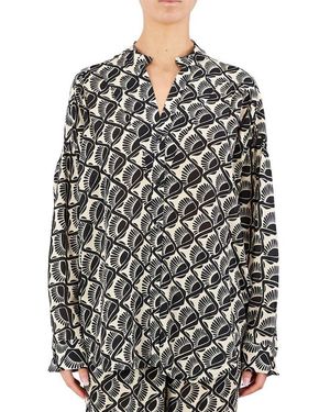 Seventy Graphic-Printed Curved Hem Blouse - Multicolour