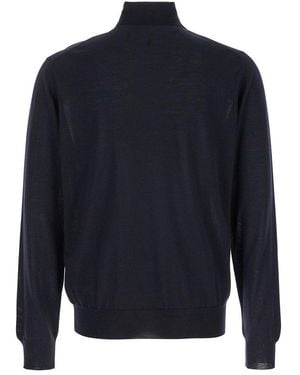 Plain Turtleneck Sweater With Long Sleeves - Blue