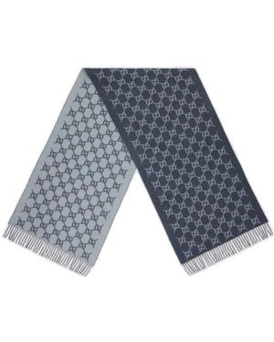 Gucci Monogrammed Fringed Scarf - Blue