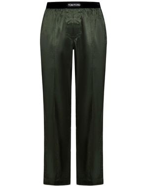 Tom Ford Logo Waistband Satin Pyjama Trousers - Green