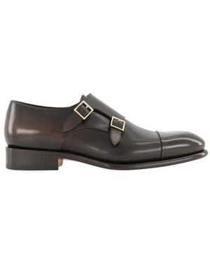 Santoni Buckle Detailed Slip-On Monk Shoes - Grey