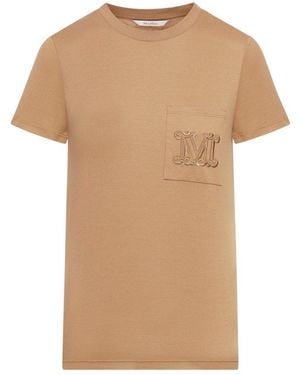 Max Mara Logo Embroidered Pocket Crewneck T-Shirt - Natural