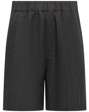 Laneus Wide Leg Poplin Bermuda Shorts - Black