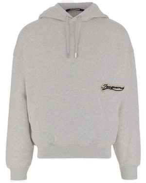 Jacquemus Logo Patch Drawstring Hoodie - Grey