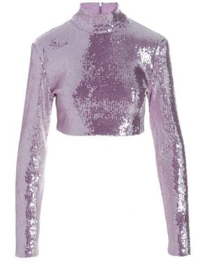 ROTATE BIRGER CHRISTENSEN Sequin Cropped Top - Purple