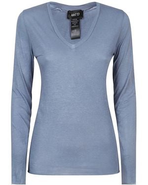 Avant Toi Long Sleeve V-Neck Top - Blue