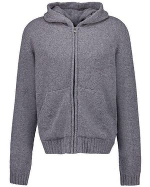 Palm Angels Curved Logo Knitted Hoodie - Grey