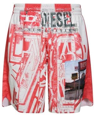 DIESEL P-Kurt Photo Patches Graphic Printed Shorts - Red