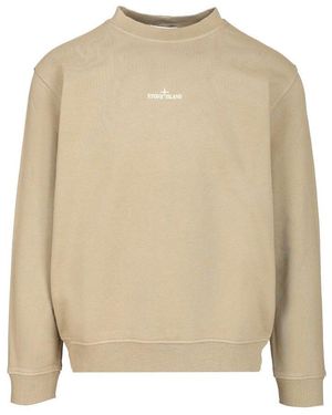 Stone Island Logo Printed Crewneck Sweatshirt - Natural