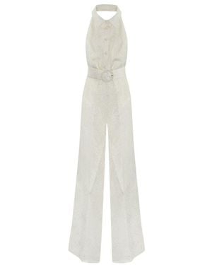 Twinset Long Jacquard Satin Jumpsuit - White