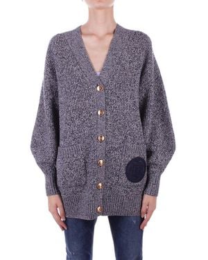 Elisabetta Franchi Logo-Patch Knitted Cardigan - Blue