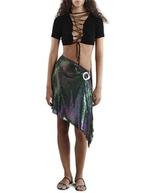 MANURI Tropicana Sequined Asymmetric Mini Skirt - Black