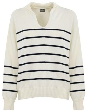 Max Mara V-Neck Striped Jumper - White