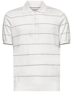 Brunello Cucinelli Stripe Detailed Short Sleeved Polo Shirt - White