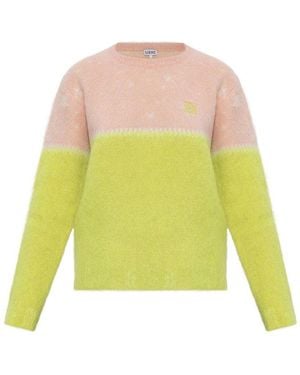 Loewe Logo Embroidered Crewneck Sweater - Yellow