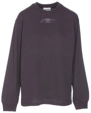 Ganni Logo Printed Crewneck T-Shirt - Purple