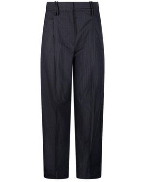 Ganni Pinstripe Straight-Leg Trousers - Black