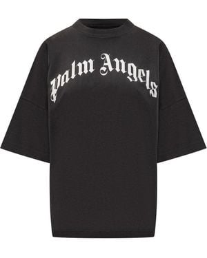 Palm Angels Curved Logo Printed T-Shirt - Black