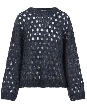 Brunello Cucinelli Open-Knitted Sequined Jumper - Blue