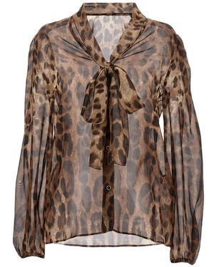 Dolce & Gabbana Leopard Print V-Neck Blouse - Brown