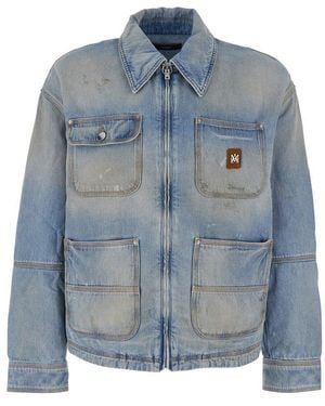 Amiri Logo Patch Lightweight Denim Work Jacket - Blue