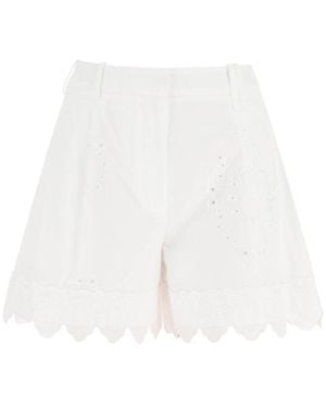Simone Rocha Embroidered Cotton Shorts - White