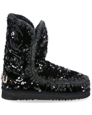 Mou Eskimo Sequin-Embellished Slip-On Boots - Black