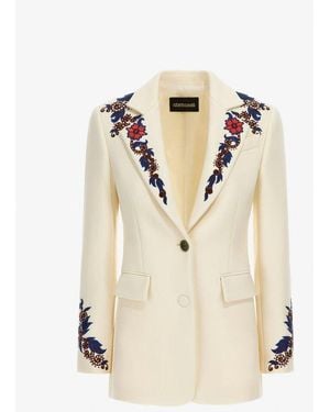 Roberto Cavalli Floral Printed Single-Breasted Jacket - Natural
