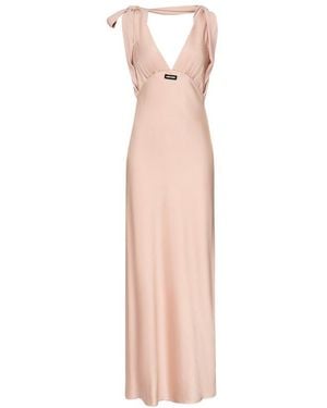 Miu Miu Logo-Patch V-Neck Dress - Pink