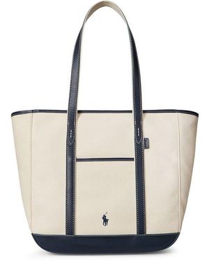 【POLO RALPH LAUREN】Leather-Trim Canvas Large Shopper Tote Leather-Trim Canvas Large Shopper Tote
