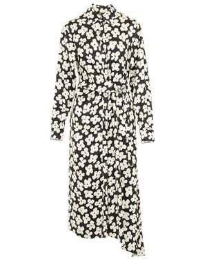MSGM Floral-Printed Dart Detailed Midi Dress - White