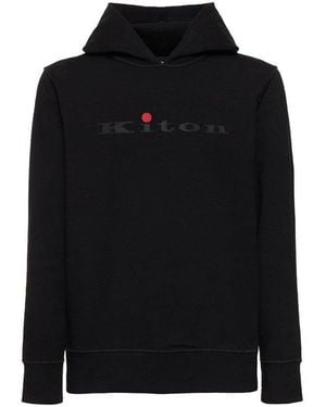 Kiton Logo Printed Hoodie - Black