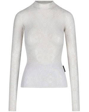 Marine Serre High Neck Long-Sleeved Top - White